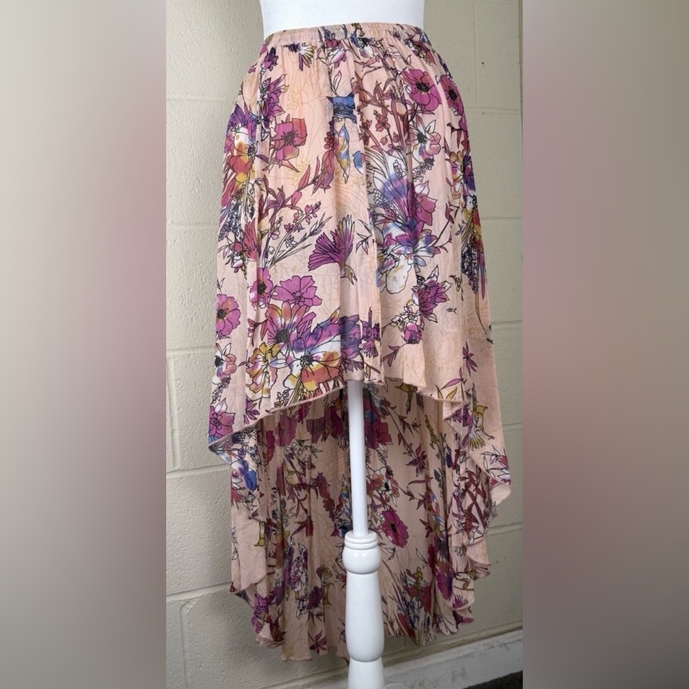Patrons of Peace High Low Chiffon Skirt Birds Flowers Women’s Size XS‎  Bohemian